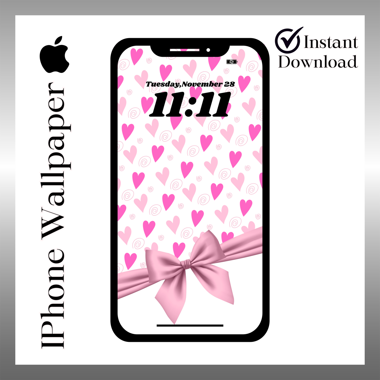 Hearts & bows phone wallpaper iPhone lock screen art digital download