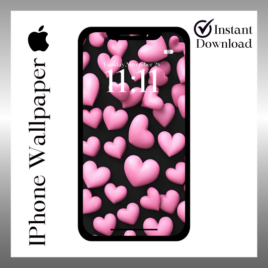 Pink hearts phone wallpaper iPhone lock screen art digital download