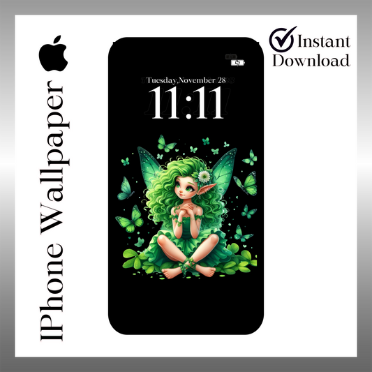 Green Fairy phone wallpaper iPhone lock screen art digital download