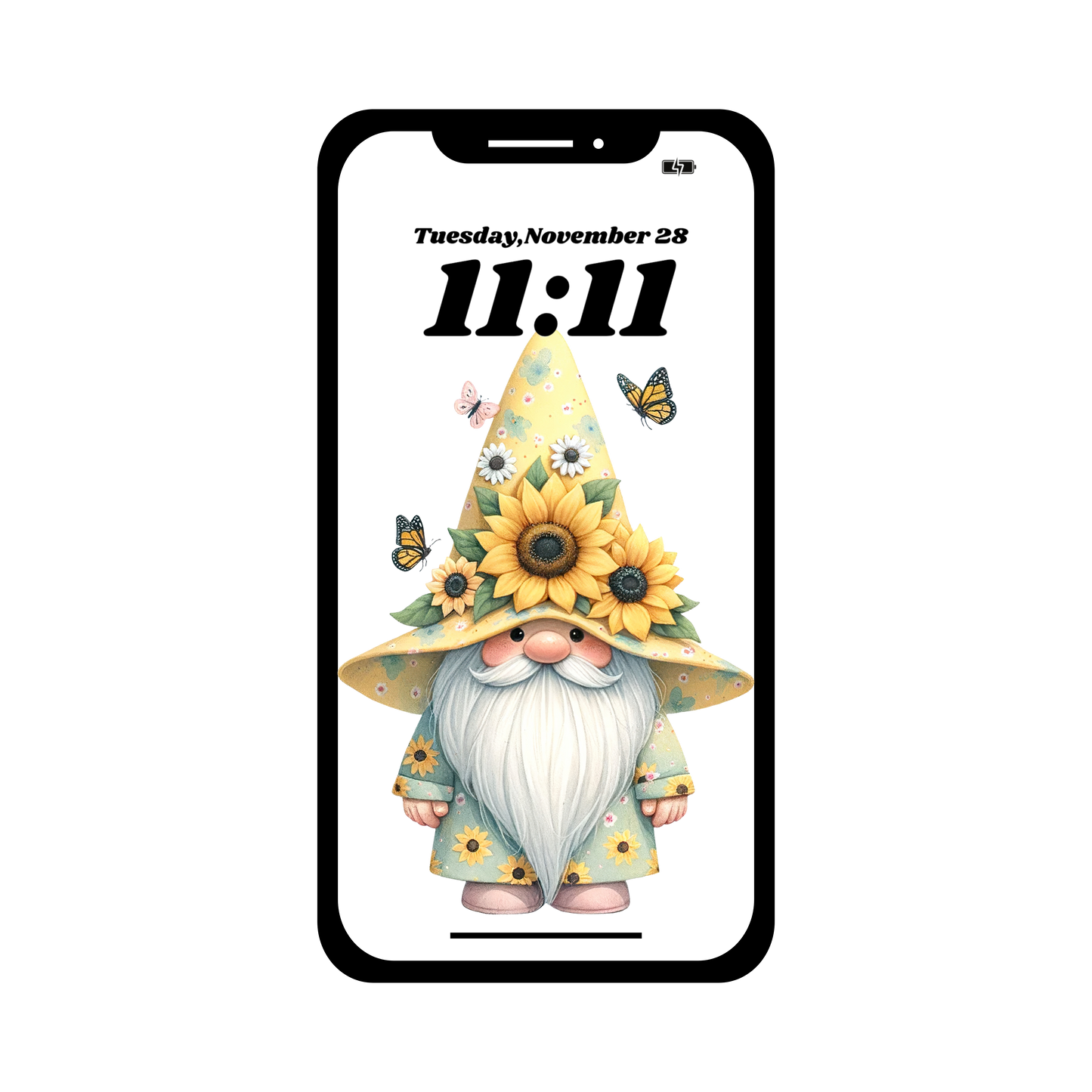 Yellow spring Gnome phone wallpaper iPhone lock screen art digital download