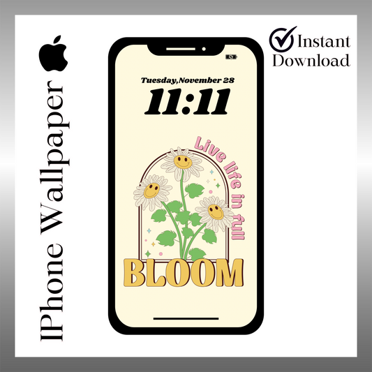 Live life in full bloom phone wallpaper iPhone lock screen art digital download