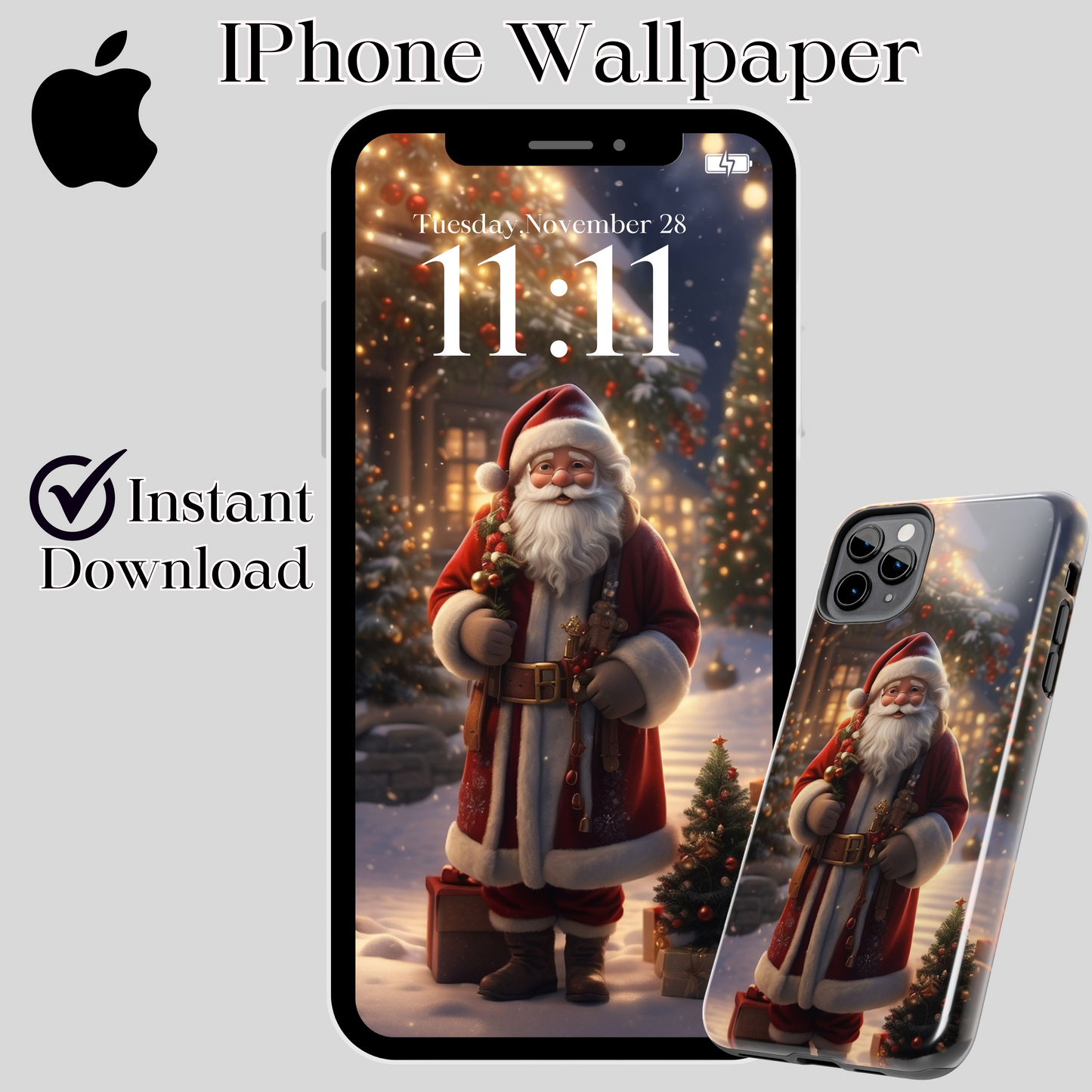 iPhone/iPad wallpaper/ vintage Santa/ instant download