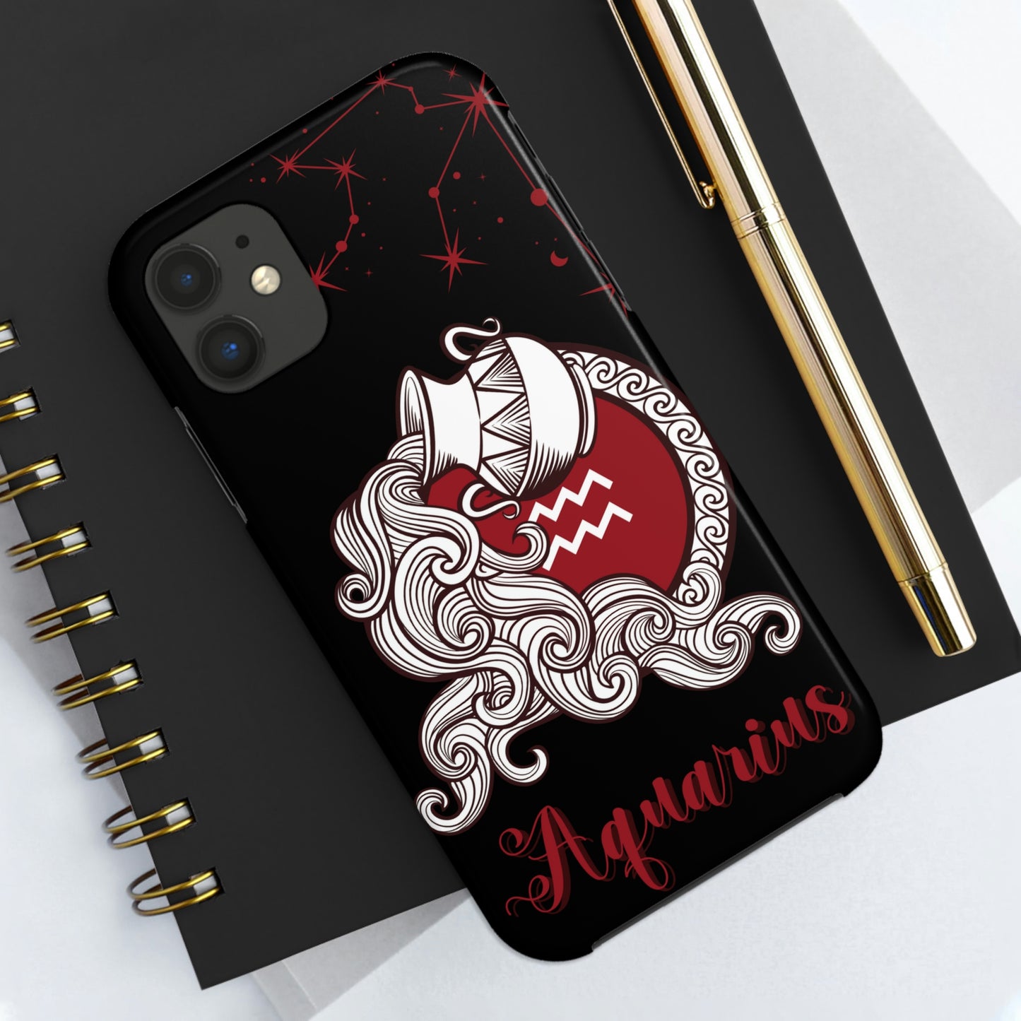 Aquarius black & maroon/ Tough Phone Case/ Zodiac