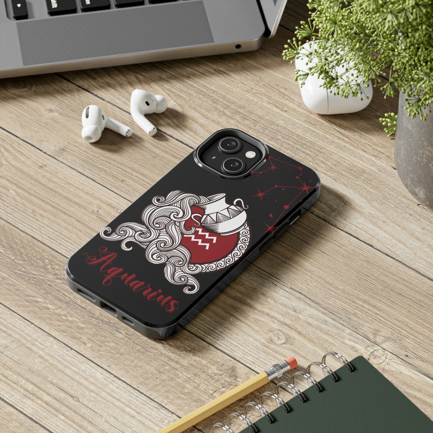 Aquarius black & maroon/ Tough Phone Case/ Zodiac