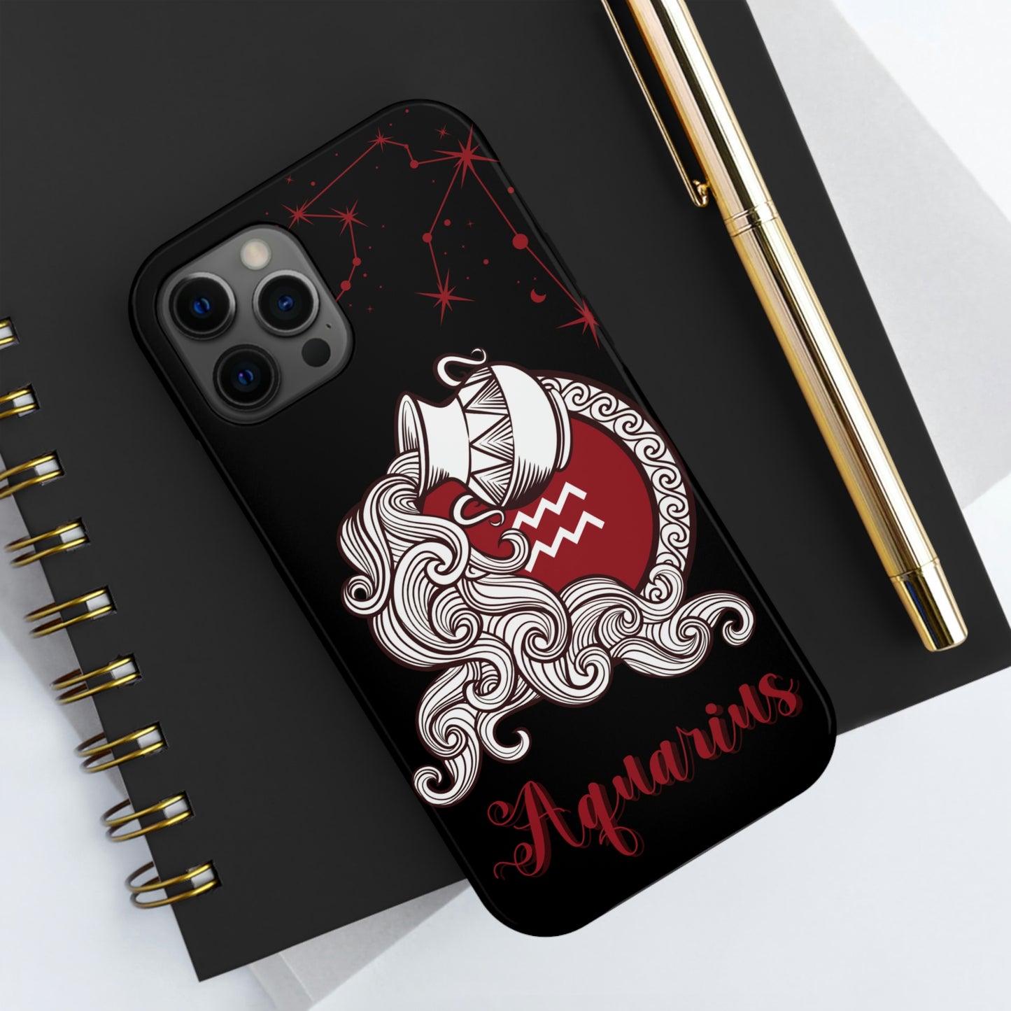 Aquarius black & maroon/ Tough Phone Case/ Zodiac