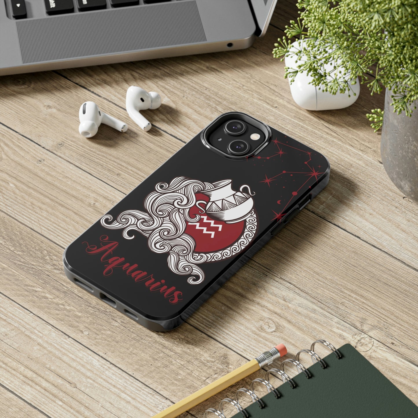 Aquarius black & maroon/ Tough Phone Case/ Zodiac