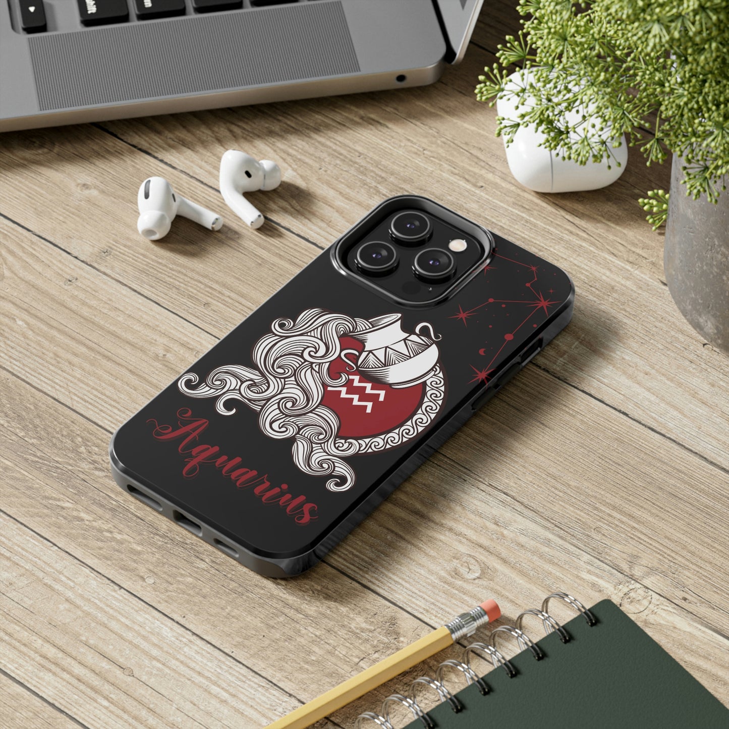 Aquarius black & maroon/ Tough Phone Case/ Zodiac